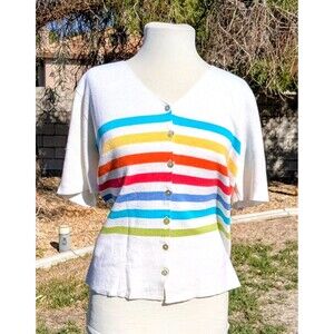 VTG Designer's Originals Studio Rainbow Striped Lg Button S/S Sweater Shirt EUC